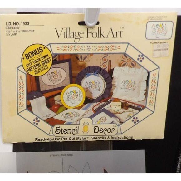 Village Folk Art Stencil Decor Kit - Flower Basket Design 4 Sheets Pre-Cut Mylar - Picture 2 of 5